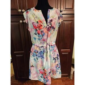 A New York sz Small art to wear watercolor floral slip dress Vneck